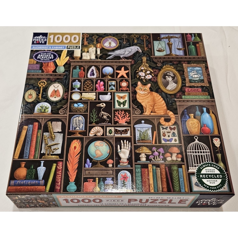 eeBoo Alchemist's Cabinet 1000 Piece Puzzle Cat Raven Dark Academia Complete ...